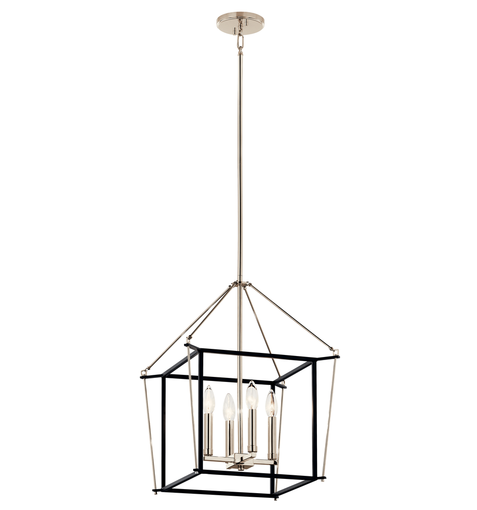 Eisley 21.25 Inch 4 Light Foyer Pendant in Polished Nickel and Black