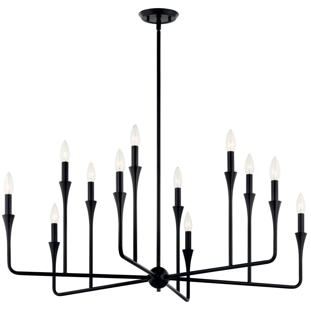 Alvaro 39.75 Inch 12 Light Multi-Tier Chandelier in Black