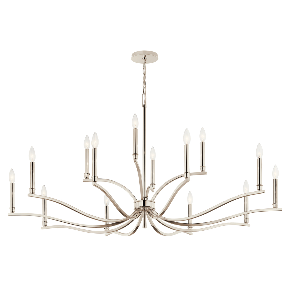 Malene 52.75 Inch 14 Light 2-Tier Chandelier in Polished Nickel