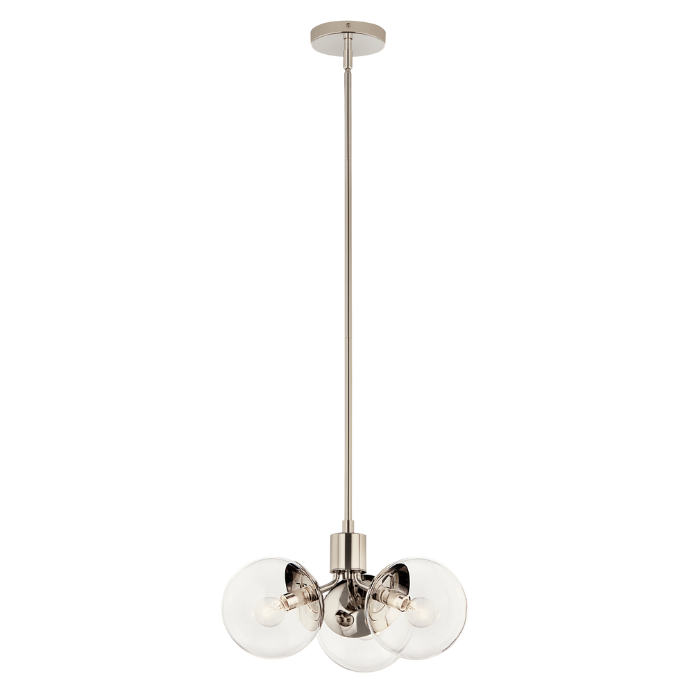 Silvarious 16.5 Inch 3 Light Convertible Pendant with Clear Glass in Polished Nickel