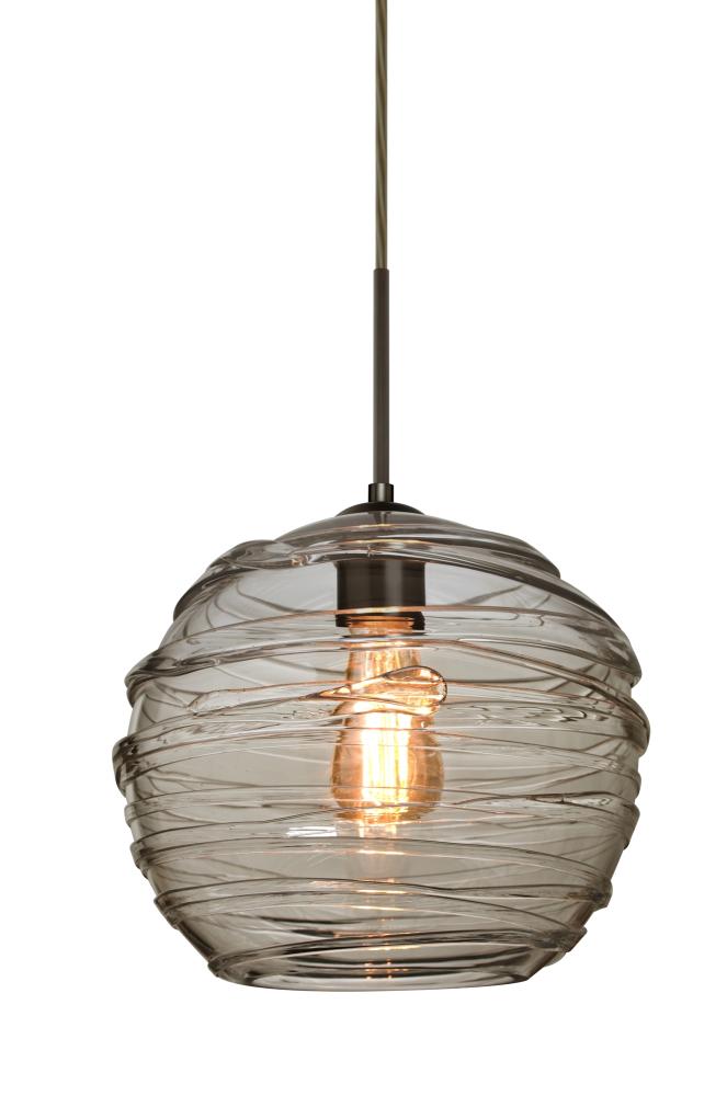 Besa Wave 10 Pendant Bronze Smoke 1x8W LED Filament, 15Ft. Cord