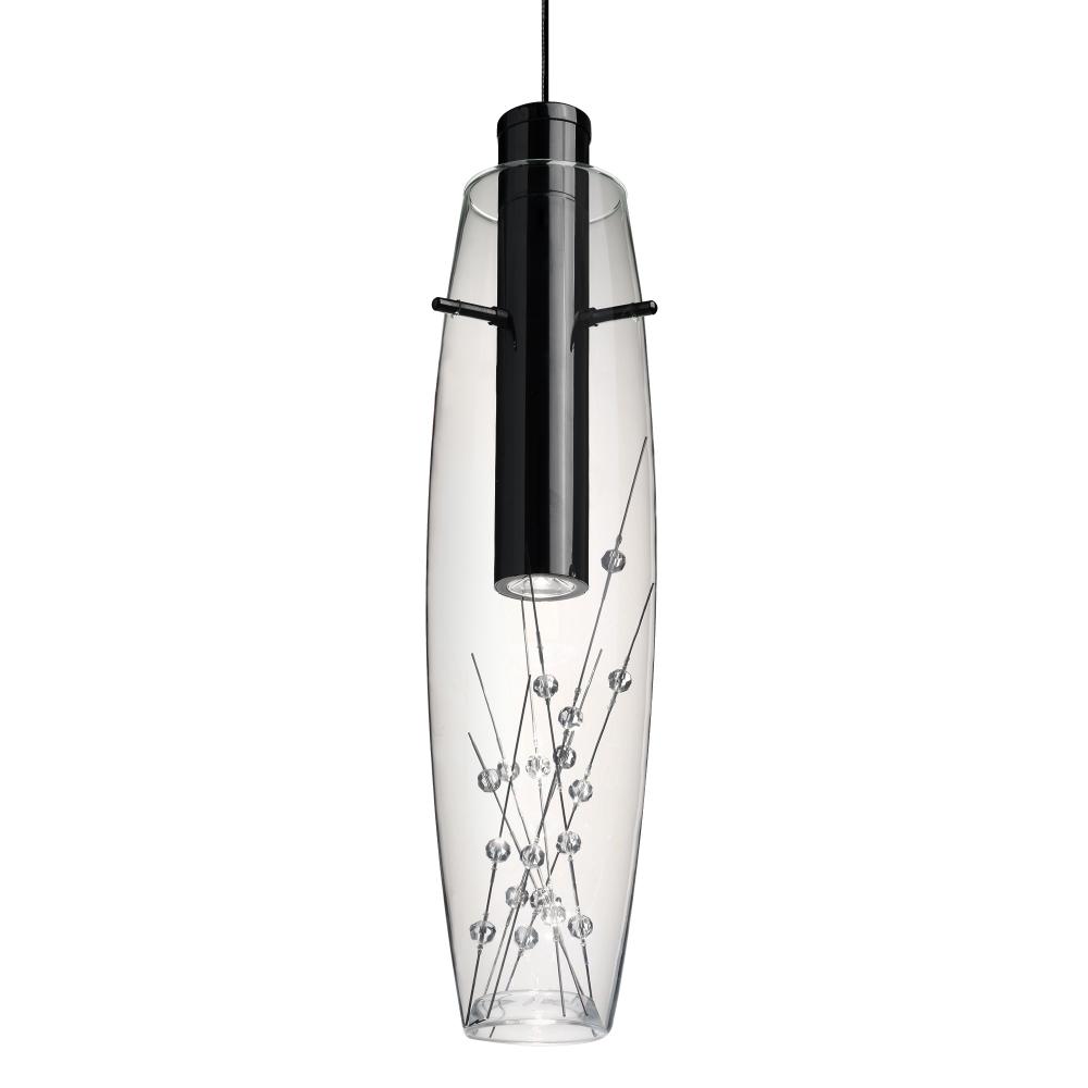 Besa, Willow Cord Pendant, Crystal Rods, Black Finish, 1x3W LED