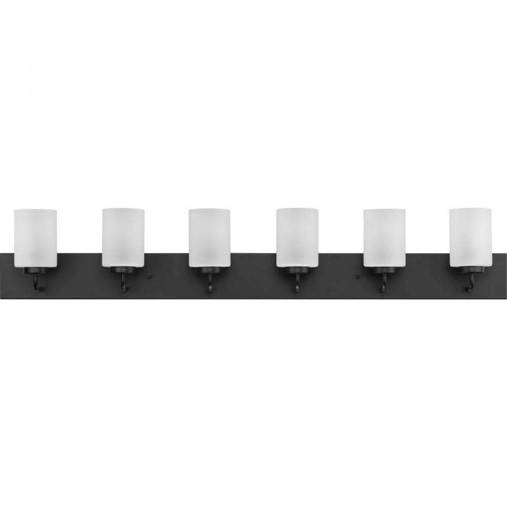 Merry Collection Six-Light Matte Black and Etched Glass Transitional Style Bath Vanity Wall Light