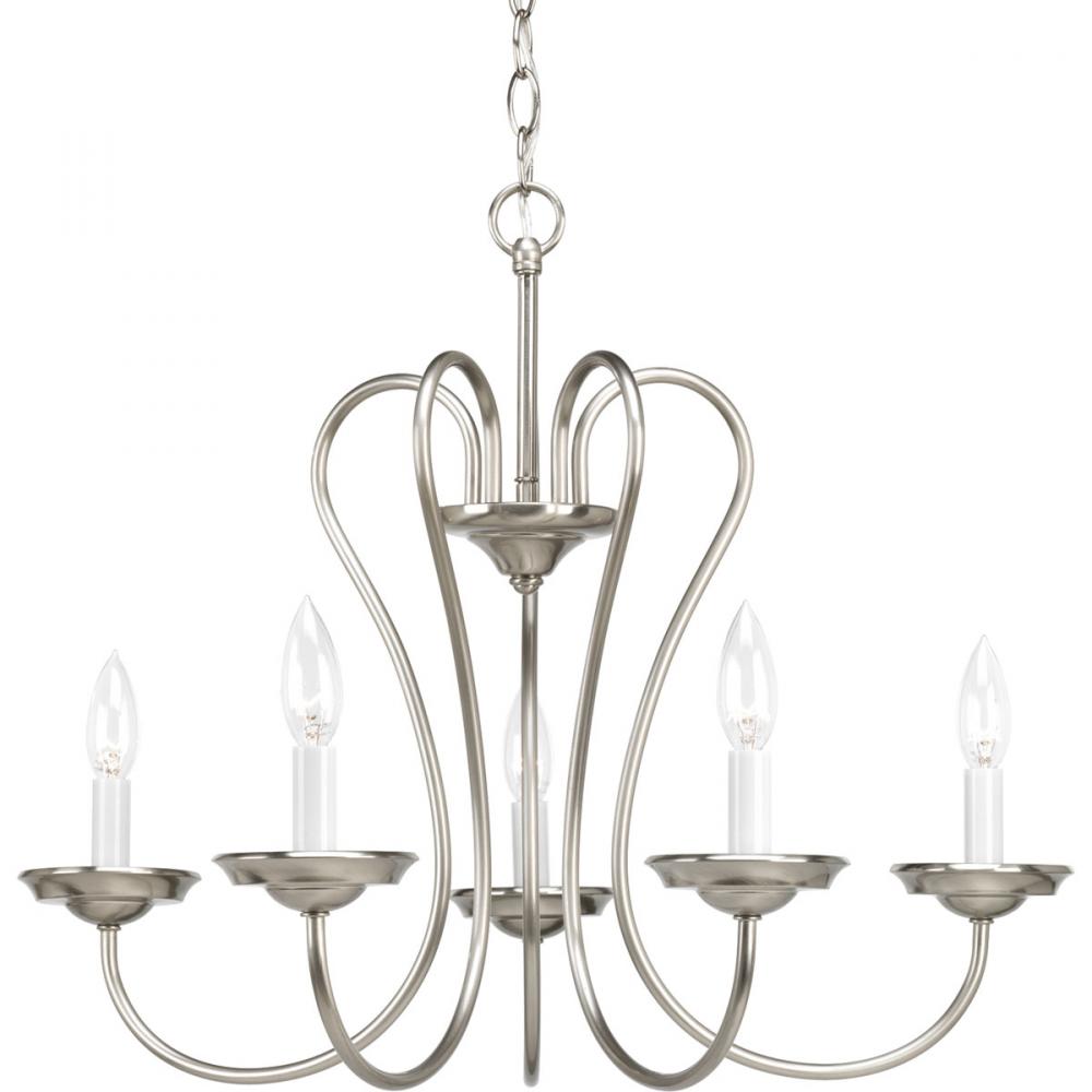 Five Light Brushed Nickel White Candle Sleeves Glass Up Chandelier