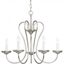 Progress P4667-09 - Five Light Brushed Nickel White Candle Sleeves Glass Up Chandelier