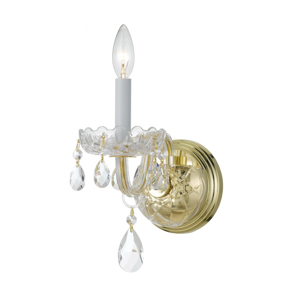 Traditional Crystal 1 Light Swarovski Strass Polished Brass Sconce