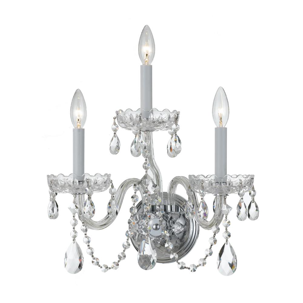 Traditional Crystal 3 Light Spectra Crystal Polished Chrome Sconce