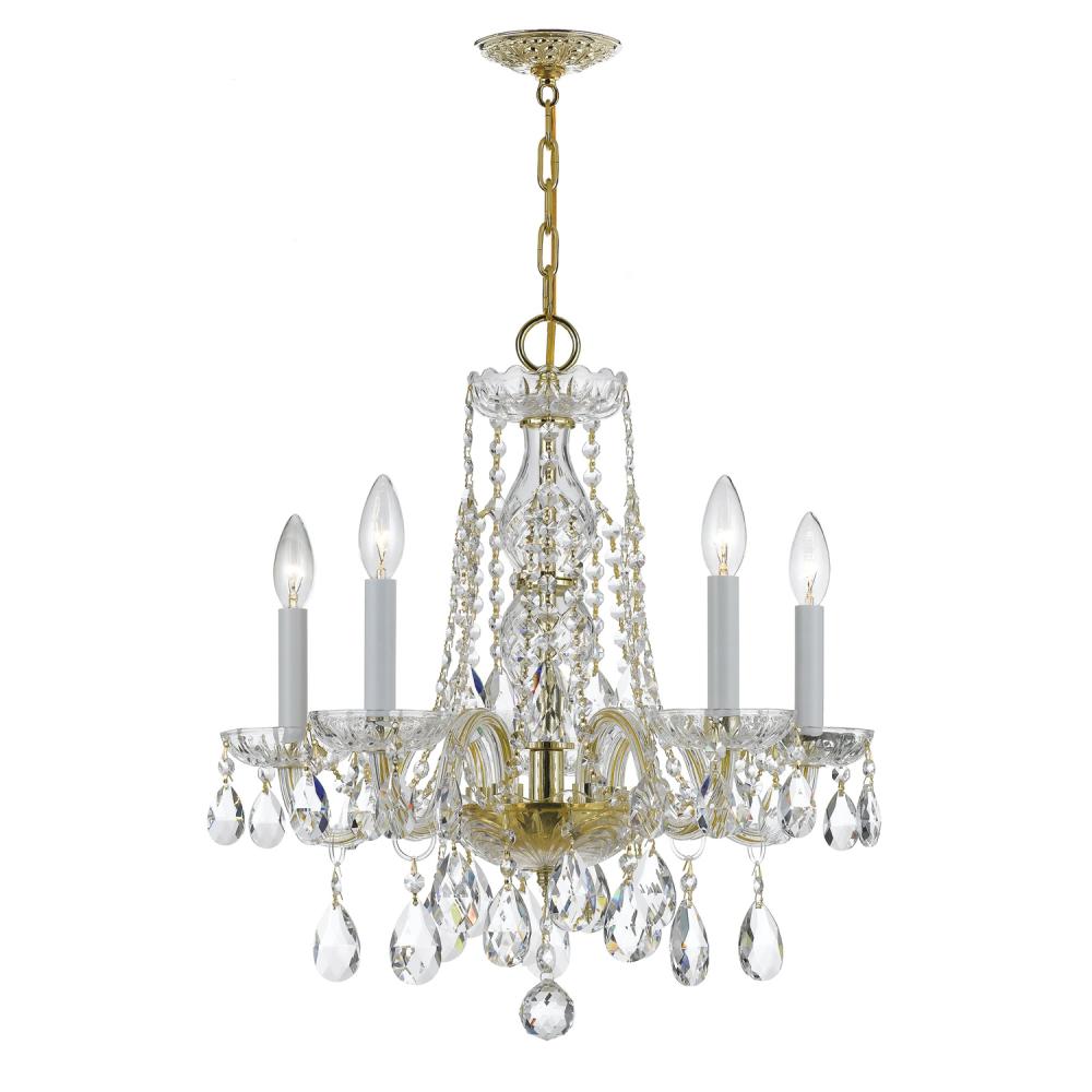 Traditional Crystal 5 Light Spectra Crystal Polished Brass Chandelier