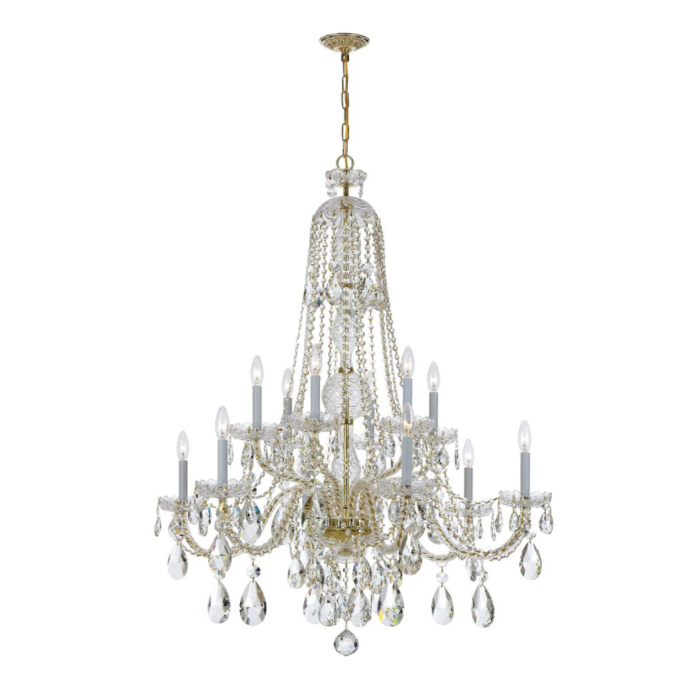 Traditional Crystal 12 Light Spectra Crystal Polished Brass Chandelier