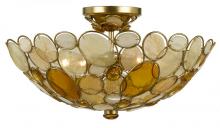 Crystorama 520-GA - Eight Light Antique Gold Leaf Earth Tone Resin Leaves + Hand Cut Crystal Glass Bowl Semi-Flush Mount