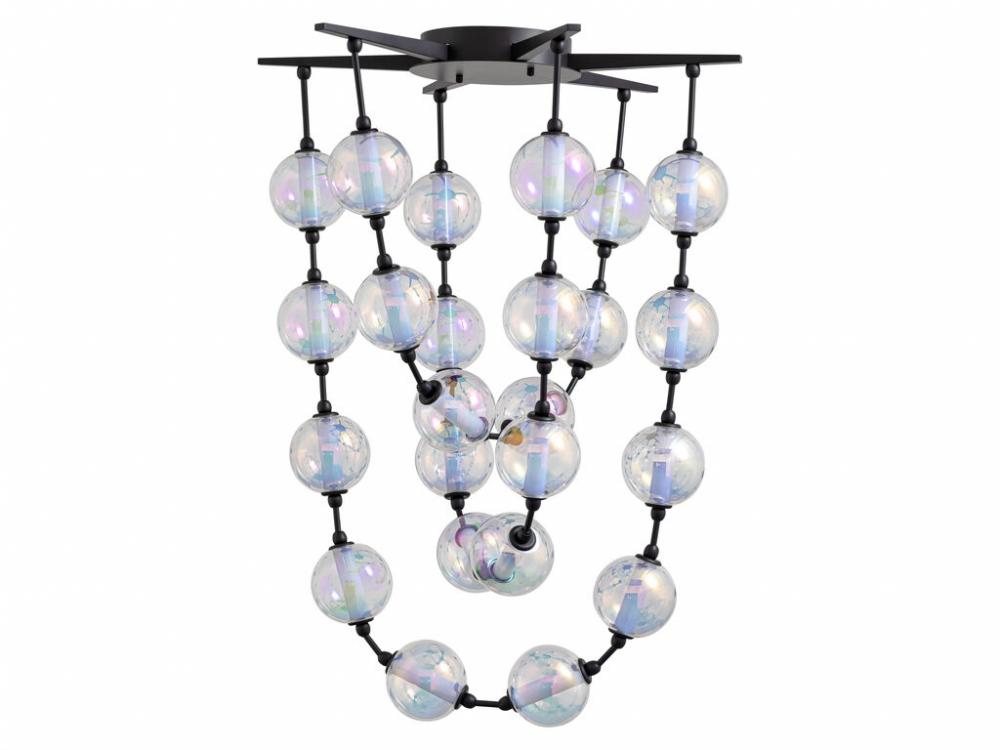 Pearla 28" LED Pendant in Matte Black with Iridescent Glass Shade