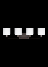 Seagull - Generation 4428804-710 - Canfield modern 4-light indoor dimmable bath vanity wall sconce in bronze finish with etched white i