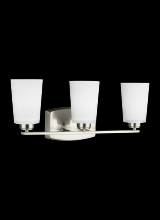 Seagull - Generation 4428903-962 - Franport transitional 3-light indoor dimmable bath vanity wall sconce in brushed nickel silver finis