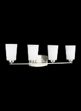 Seagull - Generation 4428904-962 - Franport transitional 4-light indoor dimmable bath vanity wall sconce in brushed nickel silver finis