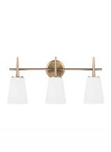 Seagull - Generation 4440403-848 - Driscoll contemporary 3-light indoor dimmable bath vanity wall sconce in satin brass gold finish wit