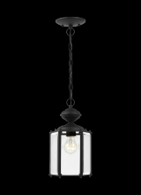 Seagull - Generation 6008-12 - Classico traditional 1-light outdoor exterior semi-flush convertible ceiling pendant in black finish