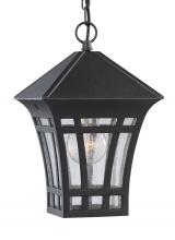 Seagull - Generation 60131-12 - Herrington transitional 1-light outdoor exterior hanging ceiling pendant in black finish with clear