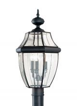Seagull - Generation 8239-12 - Lancaster traditional 3-light outdoor exterior post lantern in black finish with clear curved bevele