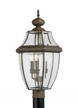 Seagull - Generation 8239-71 - Lancaster traditional 3-light outdoor exterior post lantern in antique bronze finish with clear curv