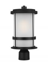 Seagull - Generation 8290901-12 - Wilburn modern 1-light outdoor exterior post lantern in black finish with satin etched glass shade