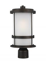 Seagull - Generation 8290901-71 - Wilburn modern 1-light outdoor exterior post lantern in antique bronze finish with satin etched glas