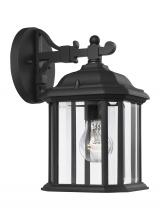 Seagull - Generation 84029-12 - Kent traditional 1-light outdoor exterior small wall lantern sconce in black finish with clear bevel