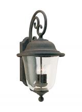 Seagull - Generation 8461-46 - Trafalgar traditional 3-light outdoor exterior wall lantern sconce in oxidized bronze finish with cl