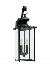 Seagull - Generation 8468-12 - Jamestowne transitional 2-light outdoor exterior wall lantern in black finish with clear beveled gla