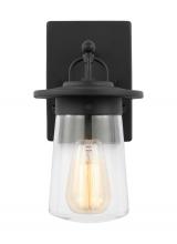Seagull - Generation 8508901-12 - Tybee traditional 1-light outdoor exterior small wall lantern in black finish with clear glass shade