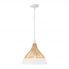 Capital Fixture Comp 353911WE - 1-Light Boho Pendant in Matte White with Handcrafted Natural Rattan