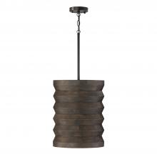 Capital Fixture Comp 354011EB - 1-Light Pendant in Matte Black and Handcrafted Mango Wood in Espresso Stain