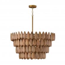 Capital Fixture Comp 354442LW - 4-Light Pendant in Hand-distressed Patinaed Brass and Handcrafted Mango Wood
