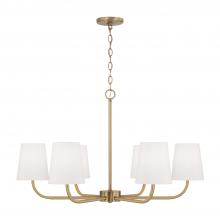 Capital Fixture Comp 449462AD-706 - 6-Light Chandelier in Aged Brass with White Fabric Stay-Straight Shades