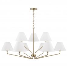 Capital Fixture Comp 456691AD-714 - 9-Light Angular Two-Tier Chandelier in Aged Brass with Tapered White Fabric Shades