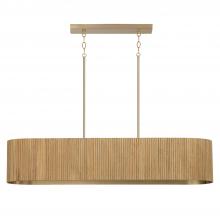 Capital Fixture Comp 850751WS - 5-Light Linear Chandelier in in Matte Brass and Handcrafted Fluted Mango Wood in White Wash