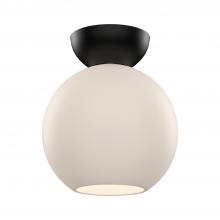 KUZCO Lighting SF59708-BK/OP - Arcadia 8-in Black/Opal Glass 1 Light Semi Flush Mount