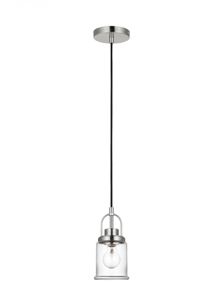 Anders industrial 1-light indoor dimmable mini pendant in brushed nickel finish with clear glass