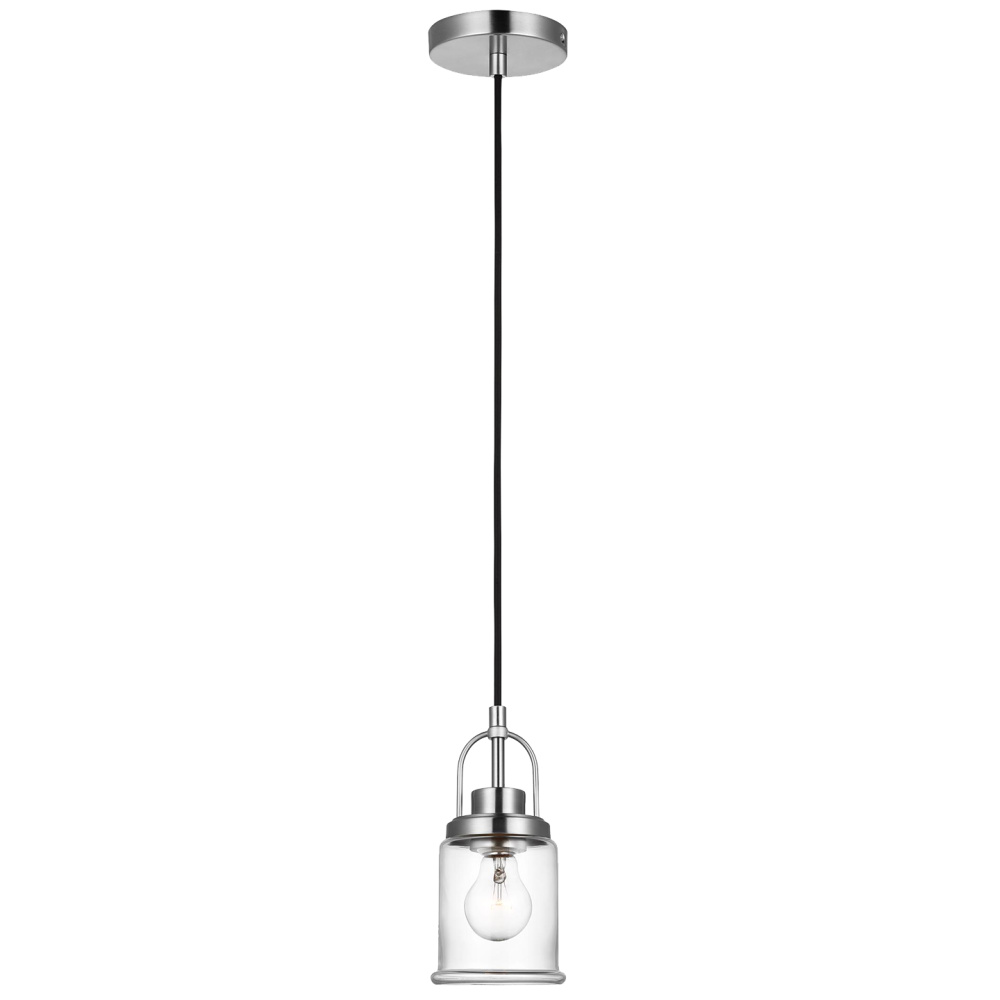 Anders industrial 1-light indoor dimmable mini pendant in brushed nickel finish with clear glass