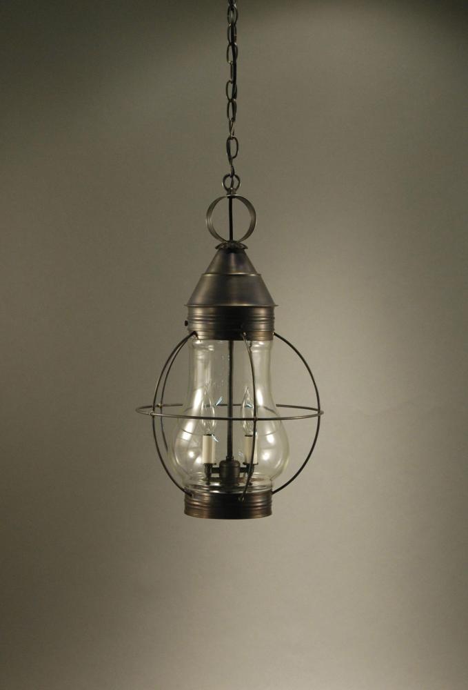 Caged Pear Hanging Dark Antique Brass Medium Base Socket Clear Glass