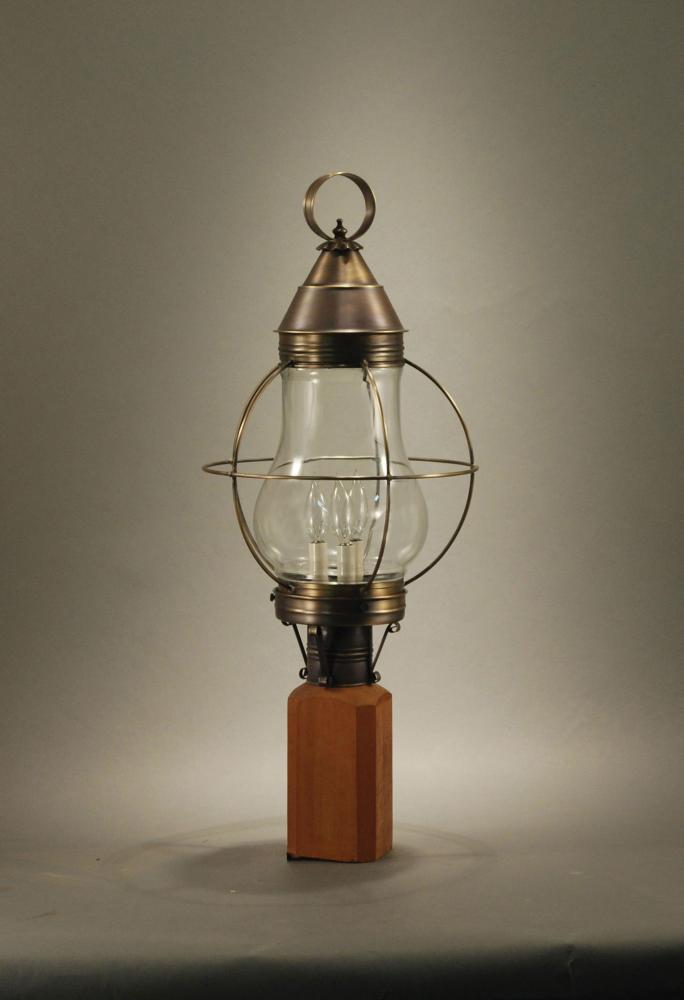 Caged Pear Post Dark Antique Brass 3 Candelabra Sockets Clear Glass