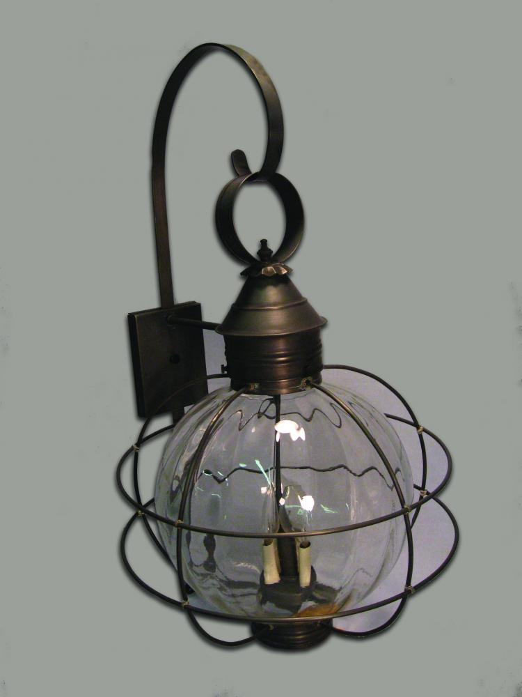 Caged Round Wall Verdi Gris 3 Candelabra Sockets Clear Glass