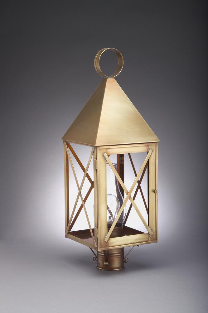 Pyramid Top X-Bars Post Dark Brass Medium Base Socket With Chimney Seedy Marine Glass